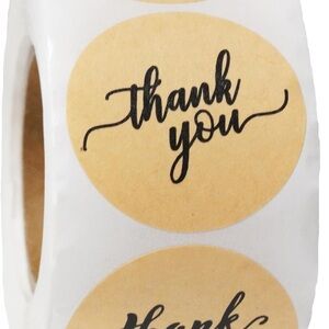 500 Thank You Stickers Roll | Black Text on Tan | Small Business Packaging
